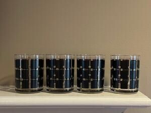 Vintage Mid-Century Modern Black & Gold Old Fashioned Glasses, Set of 4